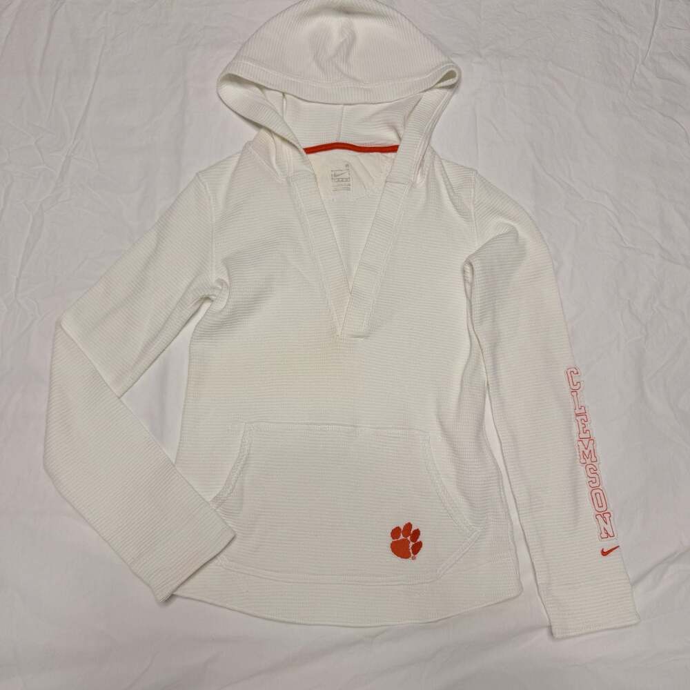 VTG Nike Clemson Tigers White Waffle Thermal Hoodie Women's Size S